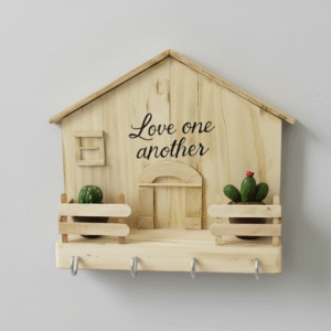 Handmade Wooden House Key Holder with Quote – “Love One Another” | Rustic Wall Decor & Gift