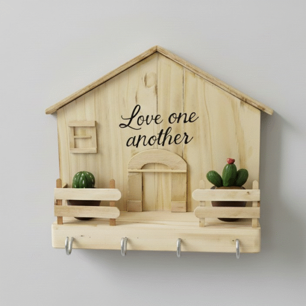 2025/10/1000017161.png Handmade Wooden House Key Holder with Quote – “Love One Another” | Rustic Wall Decor & Gift